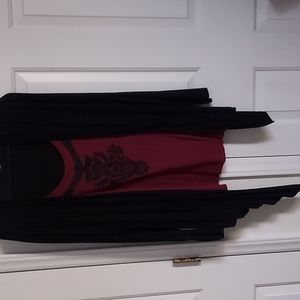 Long sleeved top with faux under shirt black and wine colored